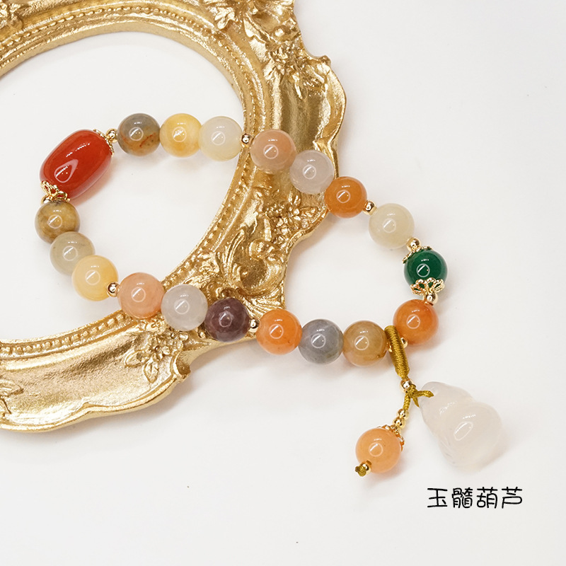 New Chalcedony Gourd Bracelet Women's Retro Chinese Style Ethnic Olivine Bracelet Simple Jinsi Jade Bracelet Wholesale New Chalcedony Gourd Bracelet Women's Retro Chinese Style Ethnic Olivine Bracelet Simple Jinsi Jade Bracelet Wholesale