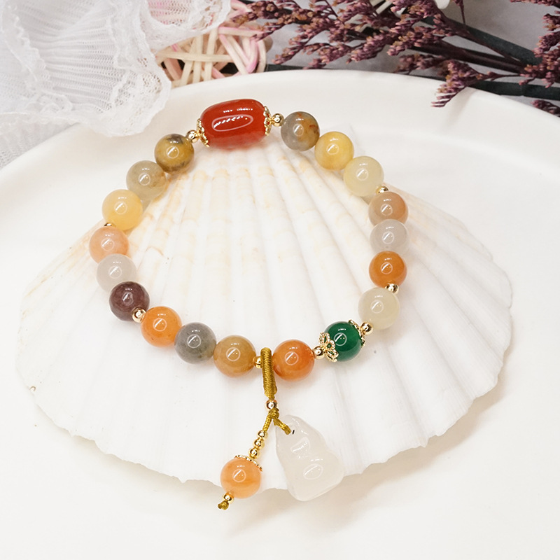 New Chalcedony Gourd Bracelet Women's Retro Chinese Style Ethnic Olivine Bracelet Simple Jinsi Jade Bracelet Wholesale New Chalcedony Gourd Bracelet Women's Retro Chinese Style Ethnic Olivine Bracelet Simple Jinsi Jade Bracelet Wholesale