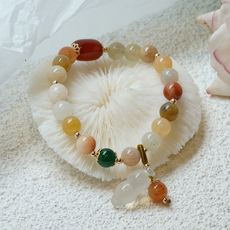 New Chalcedony Gourd Bracelet Women's Retro Chinese Style Ethnic Olivine Bracelet Simple Jinsi Jade Bracelet Wholesale New Chalcedony Gourd Bracelet Women's Retro Chinese Style Ethnic Olivine Bracelet Simple Jinsi Jade Bracelet Wholesale