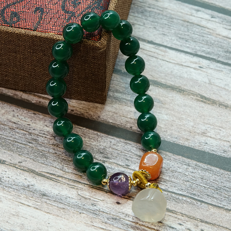 New Chalcedony Gourd Bracelet Women's Retro Chinese Style Ethnic Olivine Bracelet Simple Jinsi Jade Bracelet Wholesale New Chalcedony Gourd Bracelet Women's Retro Chinese Style Ethnic Olivine Bracelet Simple Jinsi Jade Bracelet Wholesale