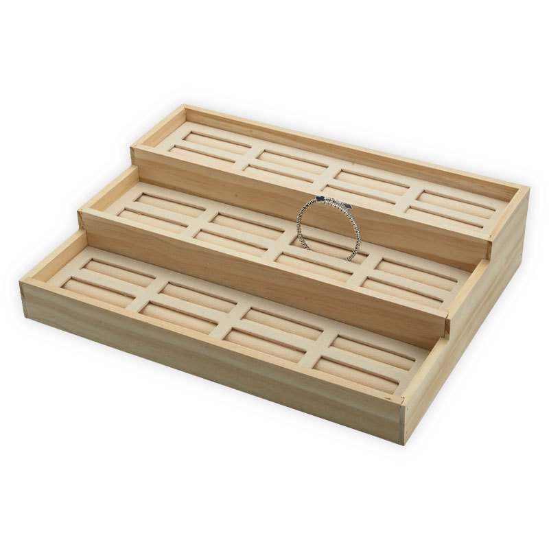 Solid Wood Plug-in Uncovered Jade Brace Lace Bracelet Ladder Display Tray Gold and Silver Jade Bracelet Counter Display Jewelry Rack