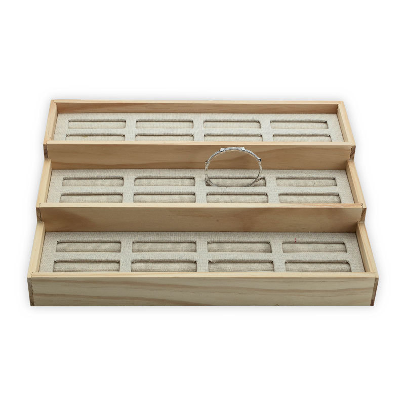 Solid Wood Plug-in Uncovered Jade Brace Lace Bracelet Ladder Display Tray Gold and Silver Jade Bracelet Counter Display Jewelry Rack