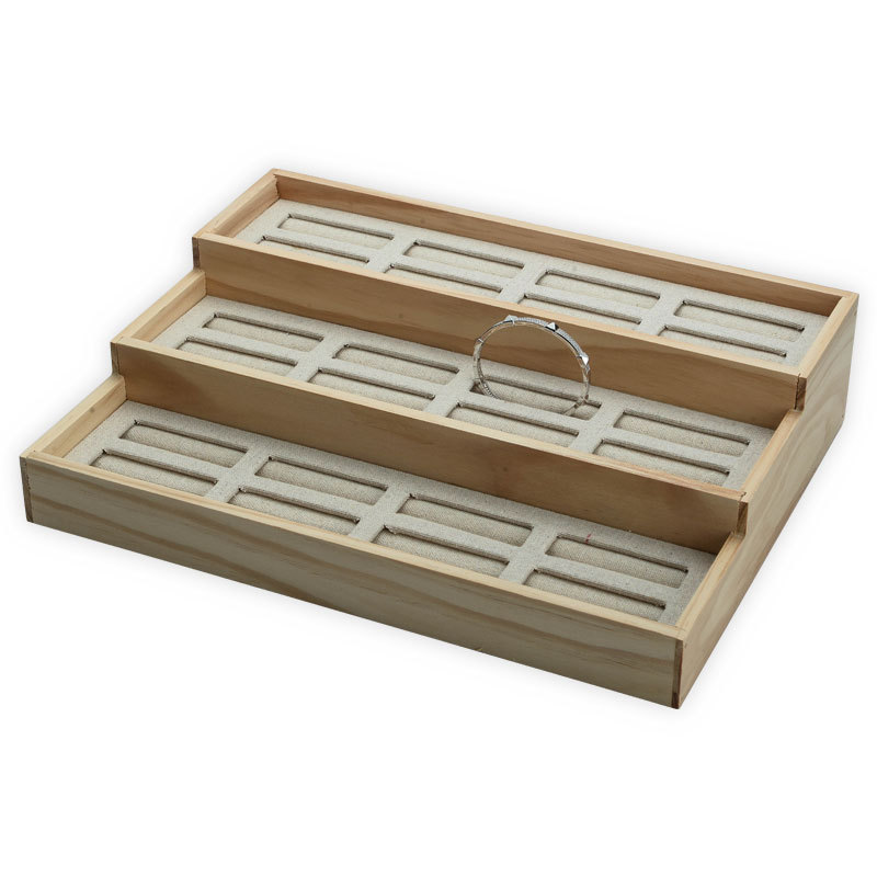 Solid Wood Plug-in Uncovered Jade Brace Lace Bracelet Ladder Display Tray Gold and Silver Jade Bracelet Counter Display Jewelry Rack