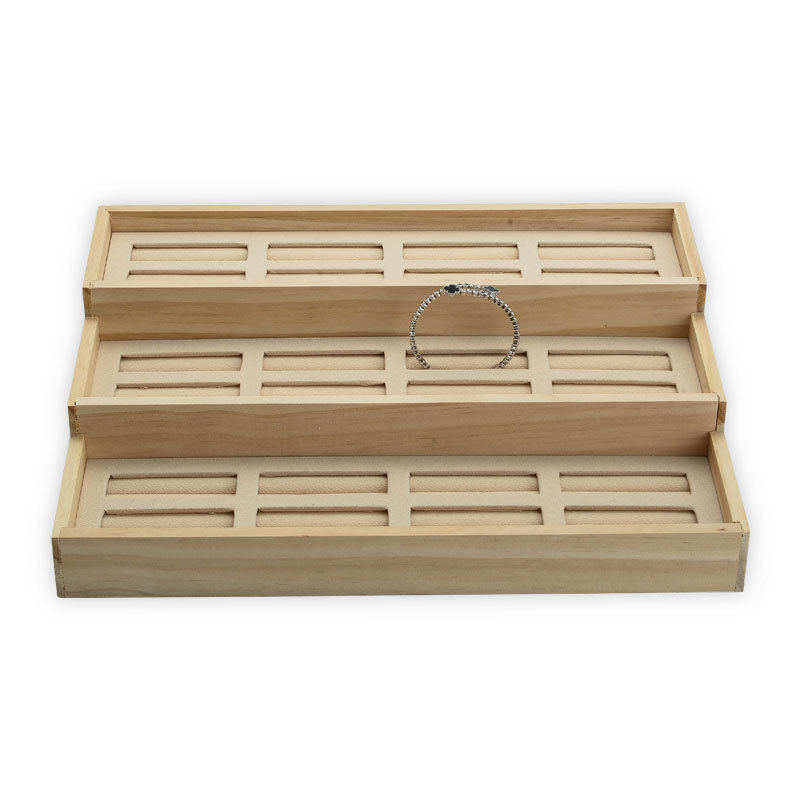 Solid Wood Plug-in Uncovered Jade Brace Lace Bracelet Ladder Display Tray Gold and Silver Jade Bracelet Counter Display Jewelry Rack