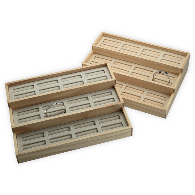 Solid Wood Plug-in Uncovered Jade Brace Lace Bracelet Ladder Display Tray Gold and Silver Jade Bracelet Counter Display Jewelry Rack