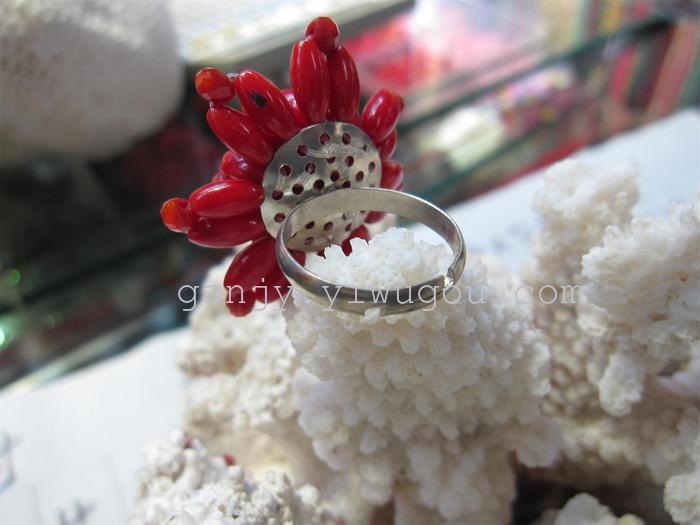  [YiBei Coral] Natural coral - M - shaped beads with crystal hand ring wholesale