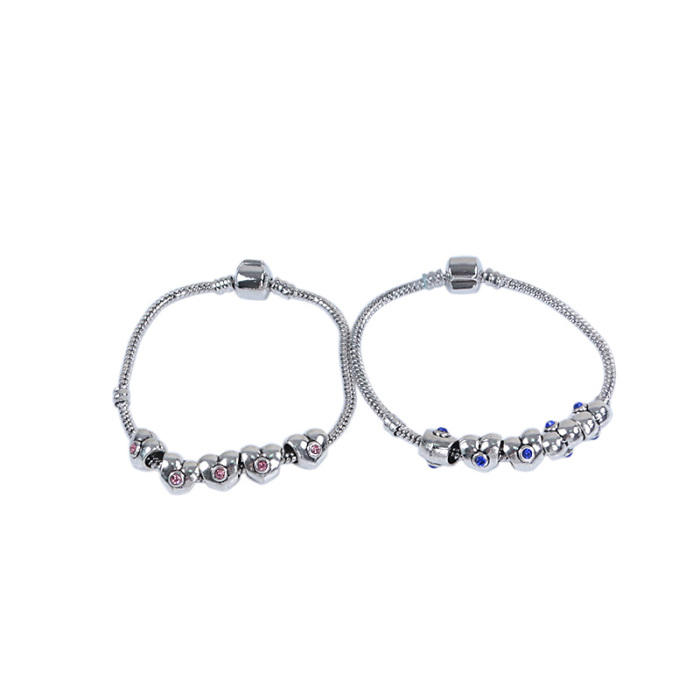 DIY handmade ornaments accessory alloy rhinestone-studded Pandora style heart shape beads