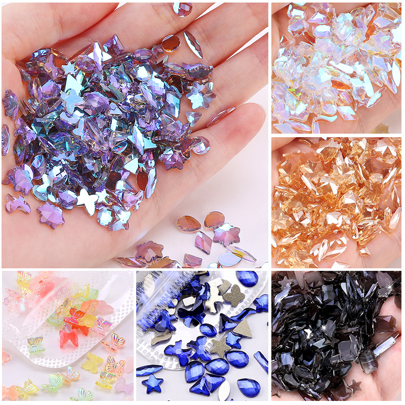 Nail Beauty Ornament Rhinestone Fancy Shape Diamonds Mixed Aurora Diamond Phantom Purple Nail Crystal Bottoming Drill 100 PCs Manicure Jewelry Wholesale