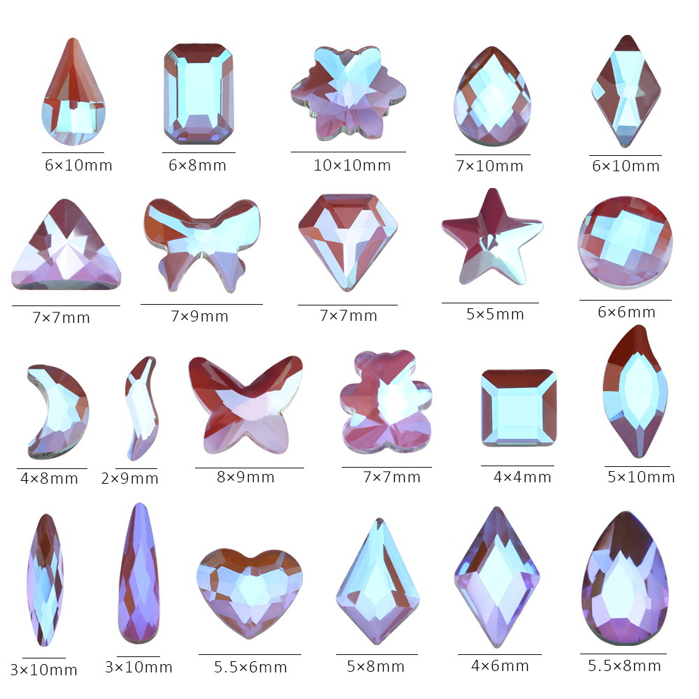 Nail Beauty Ornament Rhinestone Fancy Shape Diamonds Mixed Aurora Diamond Phantom Purple Nail Crystal Bottoming Drill 100 PCs Manicure Jewelry Wholesale