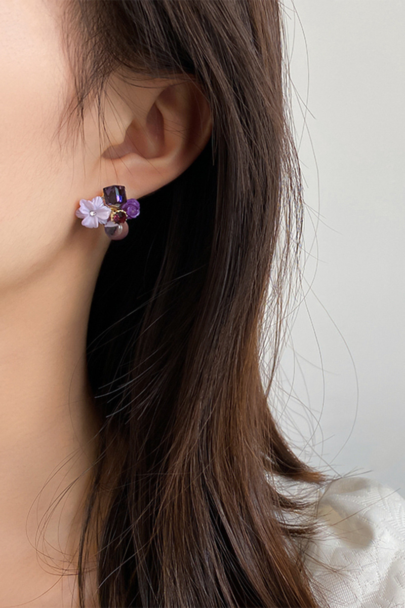925 Silver Needle Purple Opal Diamond Crystal Flower Earrings South Korea Petite Earrings Mori Style Girlish Heart Ear Studs 925 Silver Needle Purple Opal Diamond Crystal Flower Earrings South Korea Petite Earrings Mori Style Girlish Heart Ear Studs