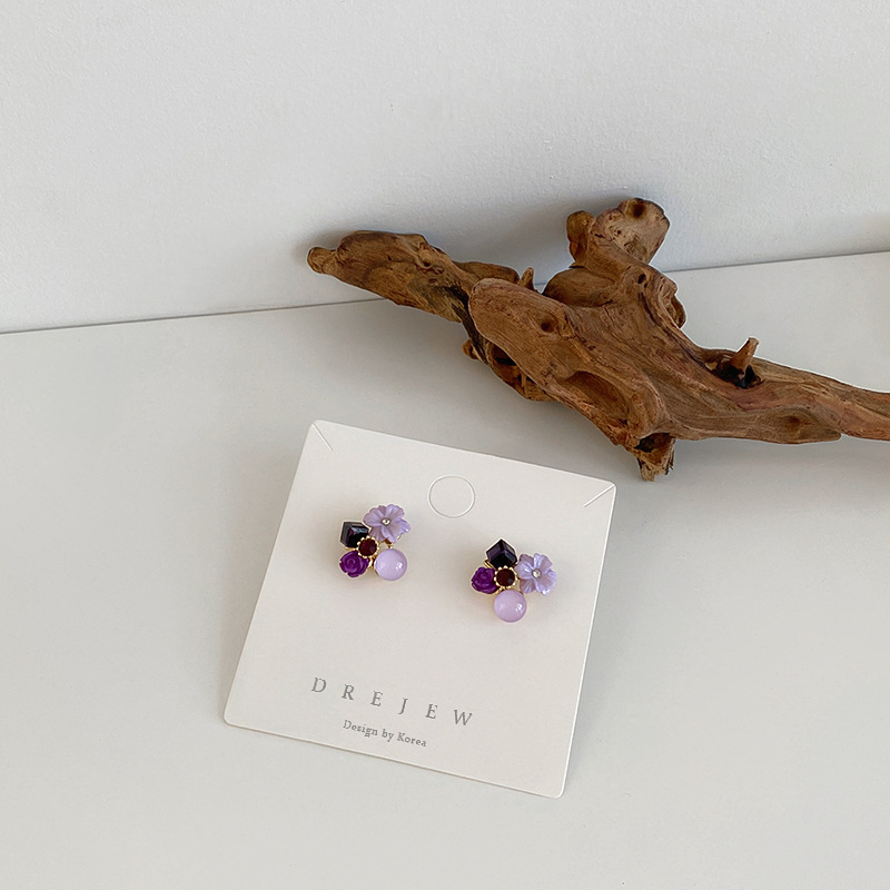 925 Silver Needle Purple Opal Diamond Crystal Flower Earrings South Korea Petite Earrings Mori Style Girlish Heart Ear Studs 925 Silver Needle Purple Opal Diamond Crystal Flower Earrings South Korea Petite Earrings Mori Style Girlish Heart Ear Studs