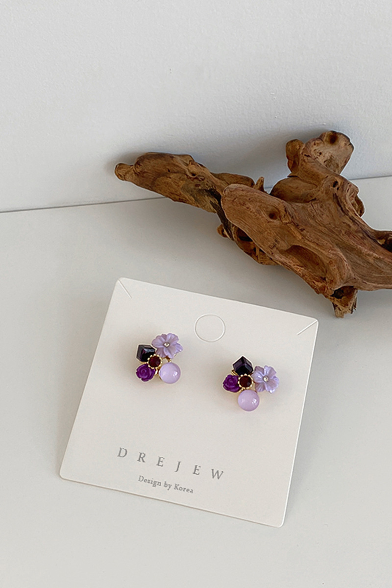 925 Silver Needle Purple Opal Diamond Crystal Flower Earrings South Korea Petite Earrings Mori Style Girlish Heart Ear Studs 925 Silver Needle Purple Opal Diamond Crystal Flower Earrings South Korea Petite Earrings Mori Style Girlish Heart Ear Studs