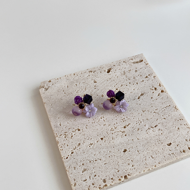 925 Silver Needle Purple Opal Diamond Crystal Flower Earrings South Korea Petite Earrings Mori Style Girlish Heart Ear Studs 925 Silver Needle Purple Opal Diamond Crystal Flower Earrings South Korea Petite Earrings Mori Style Girlish Heart Ear Studs