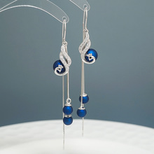 New Trendy Crystal Flower Earrings S925 Sterling Silver Long Fringed Earring Thread Elegant Purple Zircon Earrings 466ex