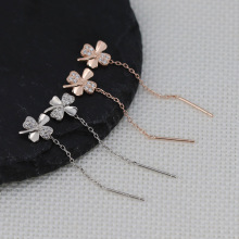 New Trendy Crystal Flower Earrings S925 Sterling Silver Long Fringed Earring Thread Elegant Purple Zircon Earrings 466ex