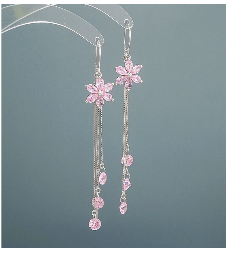 New Trendy Crystal Flower Earrings S925 Sterling Silver Long Fringed Earring Thread Elegant Purple Zircon Earrings 466ex