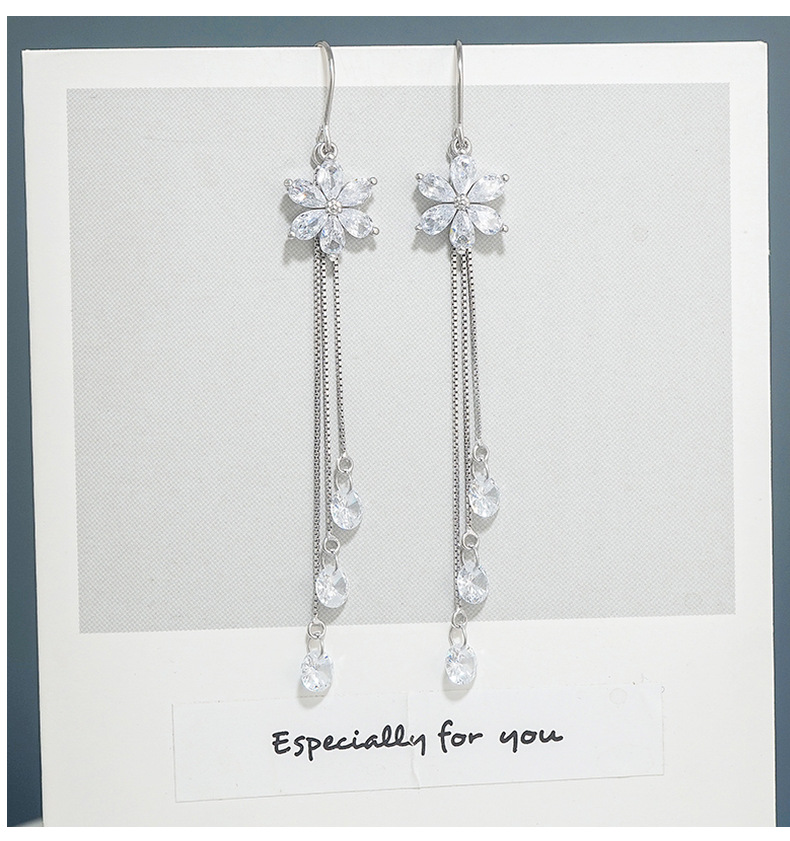New Trendy Crystal Flower Earrings S925 Sterling Silver Long Fringed Earring Thread Elegant Purple Zircon Earrings 466ex
