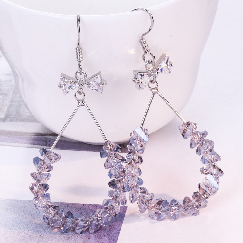 Manhuini Purple Artificial Crystal Large Ring Earrings Bow Silver Black and White Red Earrings Korean Exaggeration Earrings