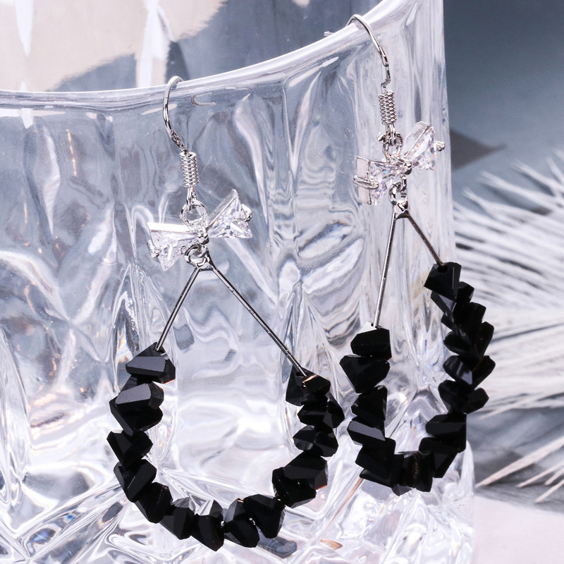 Manhuini Purple Artificial Crystal Large Ring Earrings Bow Silver Black and White Red Earrings Korean Exaggeration Earrings