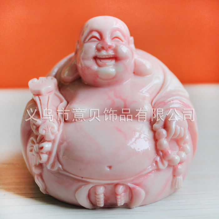 Natural coral powder laugh ornaments holding a future Buddha Maitreya Buddhist prayer beads cloth bag monk