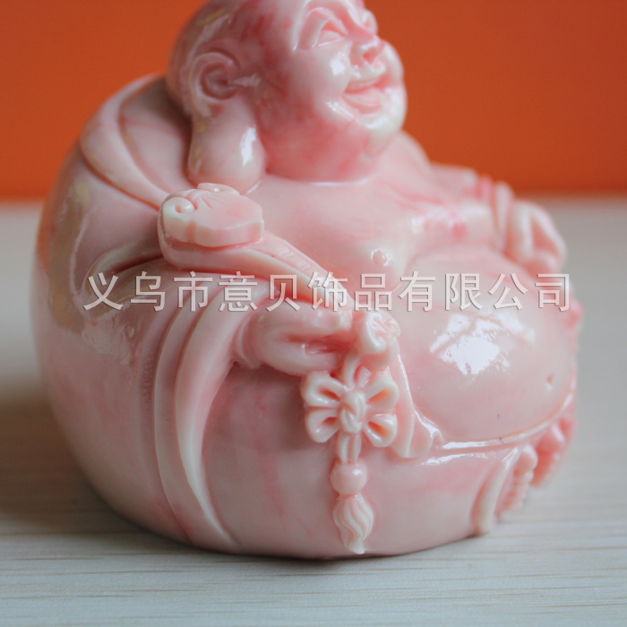 Natural coral powder laugh ornaments holding a future Buddha Maitreya Buddhist prayer beads cloth bag monk