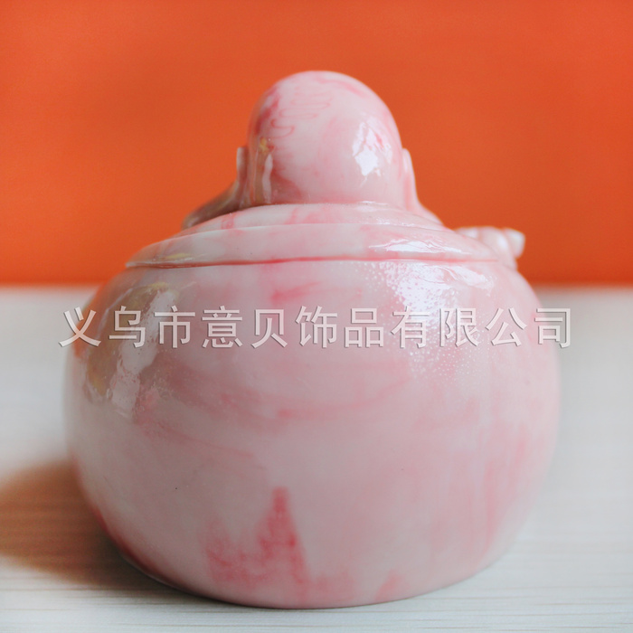 Natural coral powder laugh ornaments holding a future Buddha Maitreya Buddhist prayer beads cloth bag monk