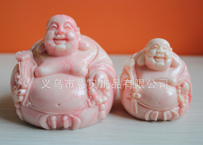 Natural coral powder laugh ornaments holding a future Buddha Maitreya Buddhist prayer beads cloth bag monk