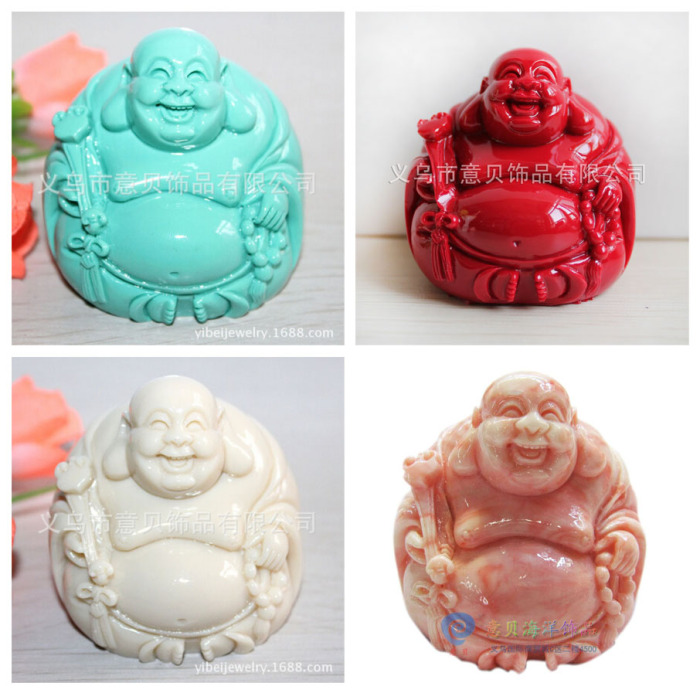 Natural coral powder laugh ornaments holding a future Buddha Maitreya Buddhist prayer beads cloth bag monk