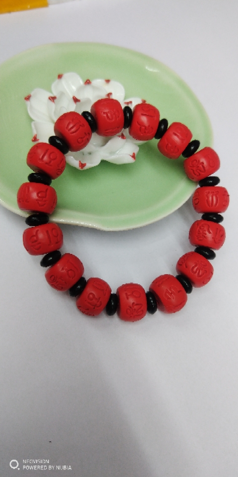 12 cm cinnabar bracelet with six words of truth drum Beads hand string to ward off evil spirits Buddhist beads