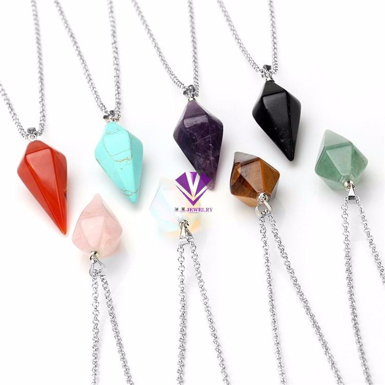 Natural stone pendant, purple crystal, blue gold, agate, gold sand, opal, tiger eye stone.