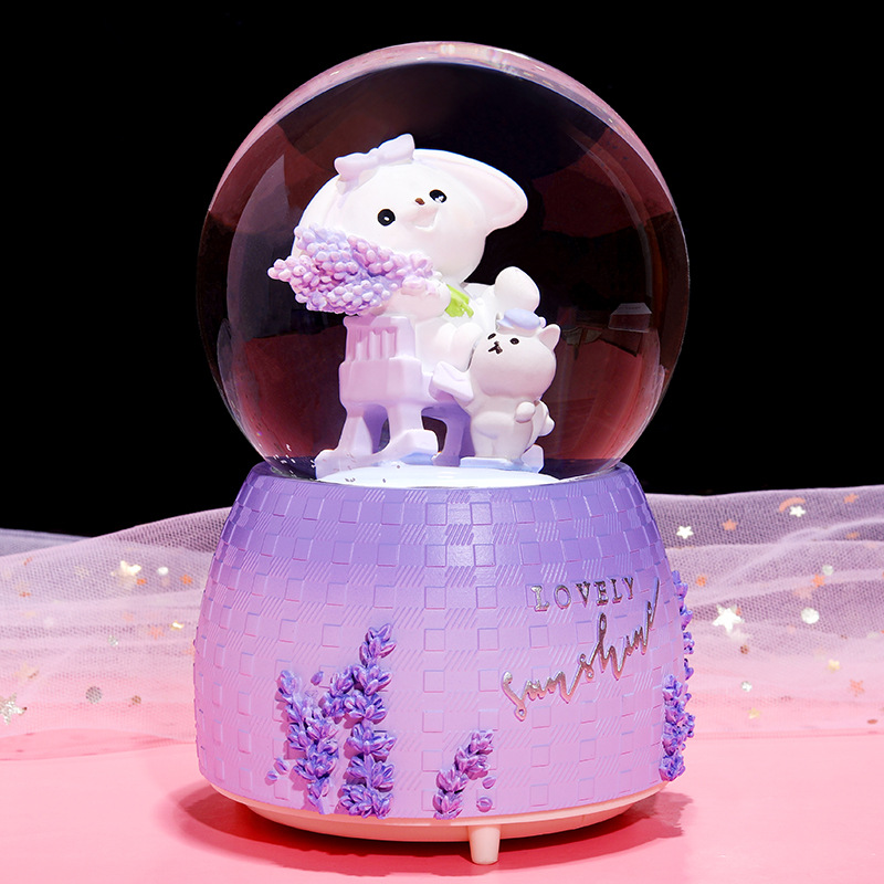 INS Girl Heart Purple Lavender Bear Crystal Ball Music Box Decoration Music Box Rotating Snow Children's Gift INS Girl Heart Purple Lavender Bear Crystal Ball Music Box Decoration Music Box Rotating Snow Children's Gift