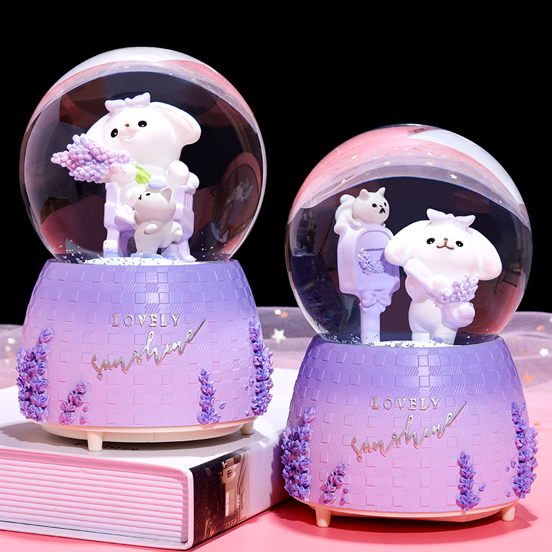 INS Girl Heart Purple Lavender Bear Crystal Ball Music Box Decoration Music Box Rotating Snow Children's Gift INS Girl Heart Purple Lavender Bear Crystal Ball Music Box Decoration Music Box Rotating Snow Children's Gift