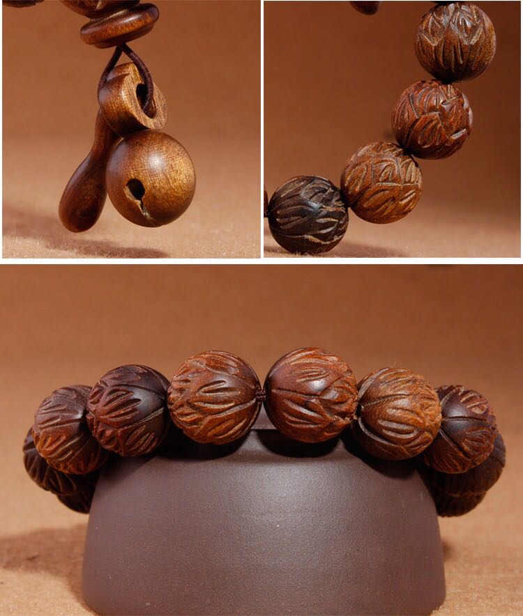 Authentic natural high - grade carved lotus camphor wood fish buddhist beads bracelet camphor wood hand string wooden buddhist beads jewelry for men and women