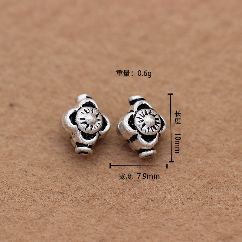 DiyS925 pure silver crystal plum blossom beads DiyS925 Thai silver accessories DIY buddhist beads manufacturers direct sales