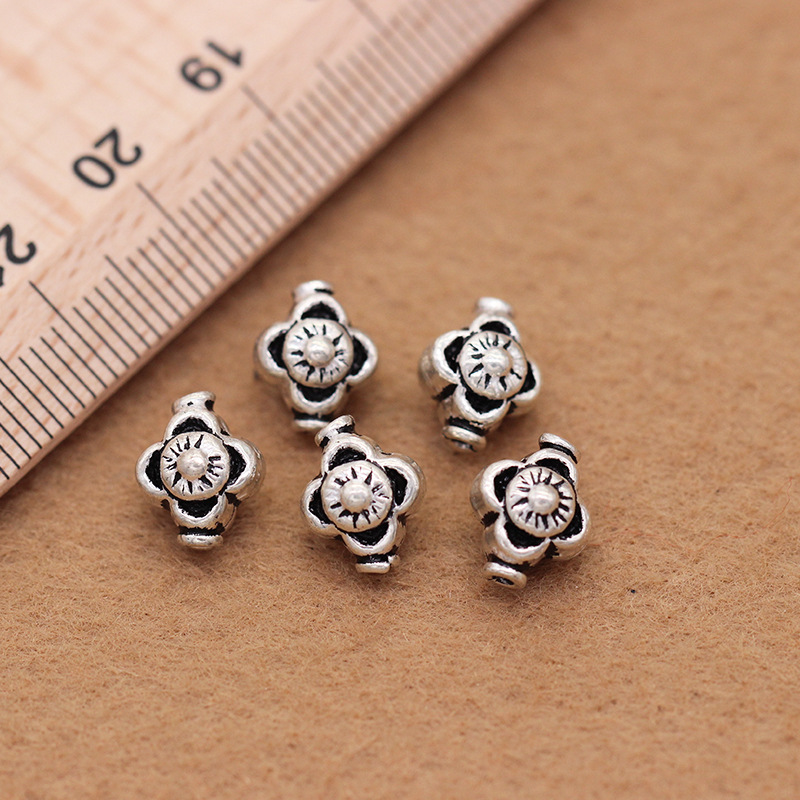 DiyS925 pure silver crystal plum blossom beads DiyS925 Thai silver accessories DIY buddhist beads manufacturers direct sales