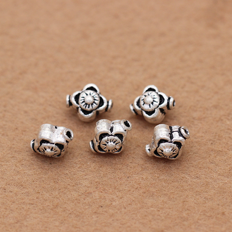 DiyS925 pure silver crystal plum blossom beads DiyS925 Thai silver accessories DIY buddhist beads manufacturers direct sales