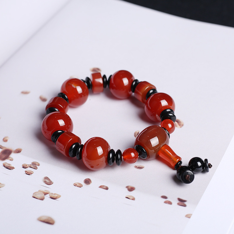 Natural agate bracelet domineer single circle male buddhist beads hand string national wind three eye day beads gift accessories