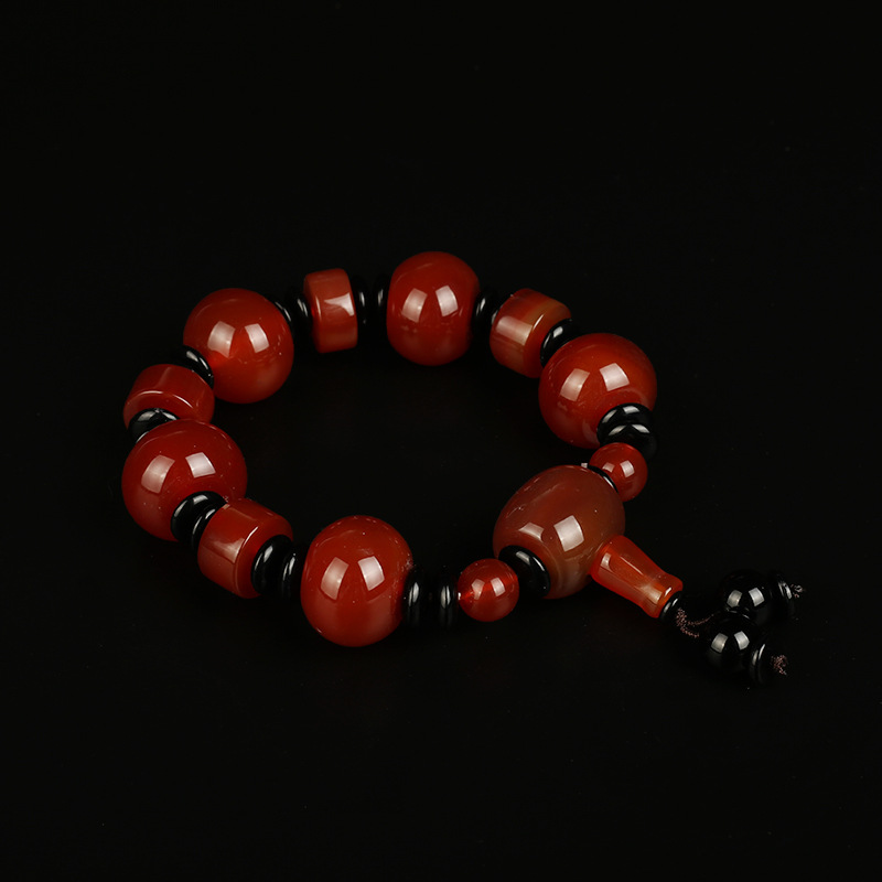 Natural agate bracelet domineer single circle male buddhist beads hand string national wind three eye day beads gift accessories