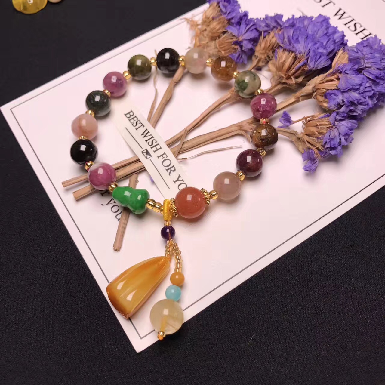 Pure natural Brazilian tourmaline bracelet tourmaline pendant 108 buddhist beads hand string wangfu an object a picture