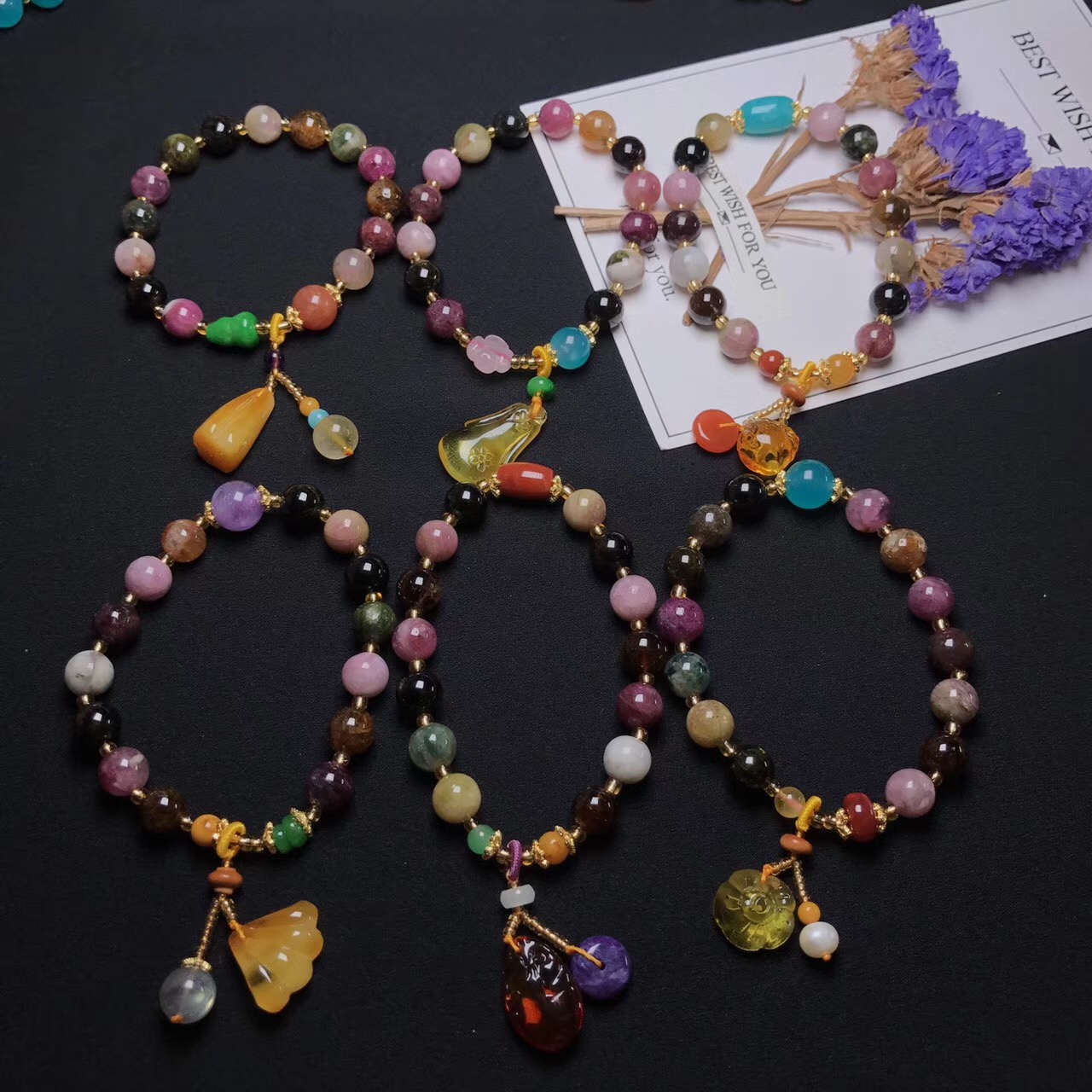 Pure natural Brazilian tourmaline bracelet tourmaline pendant 108 buddhist beads hand string wangfu an object a picture