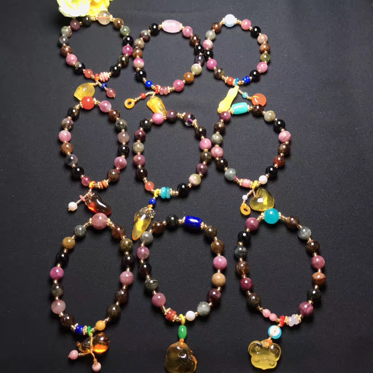 Pure natural Brazilian tourmaline bracelet tourmaline pendant 108 buddhist beads hand string wangfu an object a picture