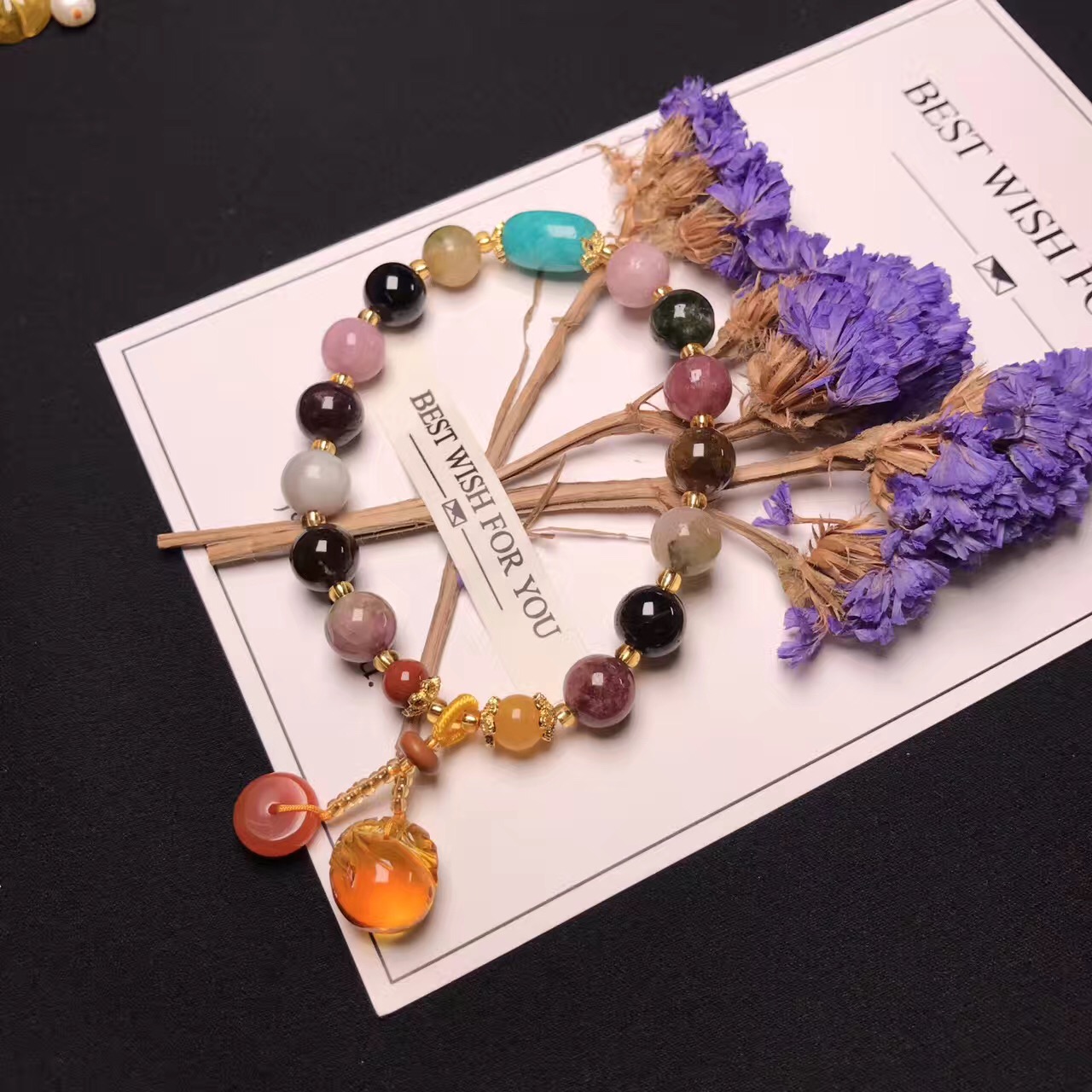 Pure natural Brazilian tourmaline bracelet tourmaline pendant 108 buddhist beads hand string wangfu an object a picture