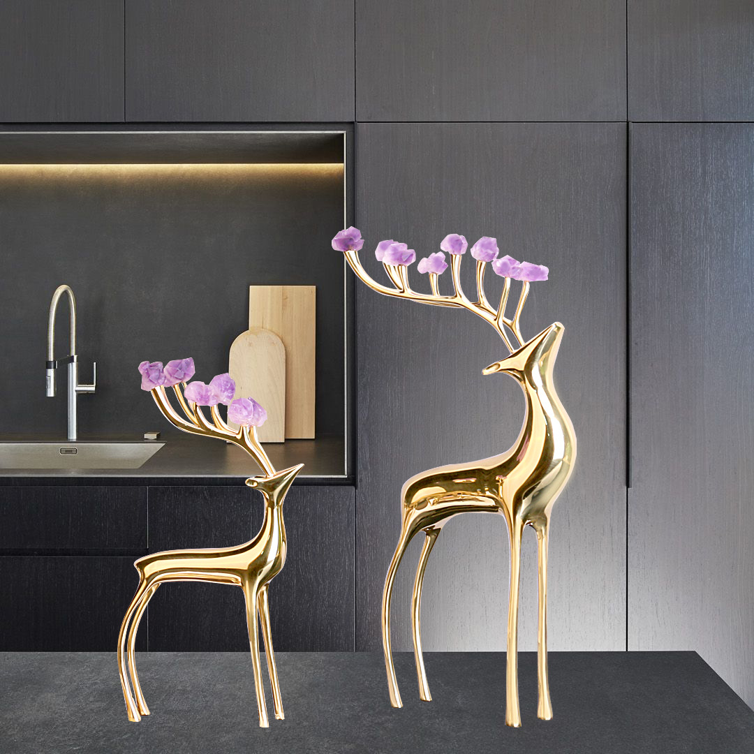 Metal Deer  Decoration Amethyst Stone Antlers Model Room TV Cabinet Housewarming Wedding Favors Home Decorations