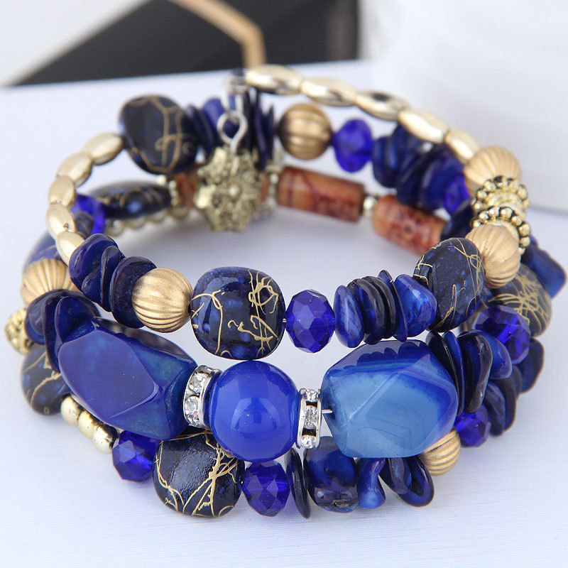 Factory Direct Sales European and American Exaggerated Bracelet Retro Crystal Stone Turquoise Agate Bead Multi-Layer Winding Bracelets Women