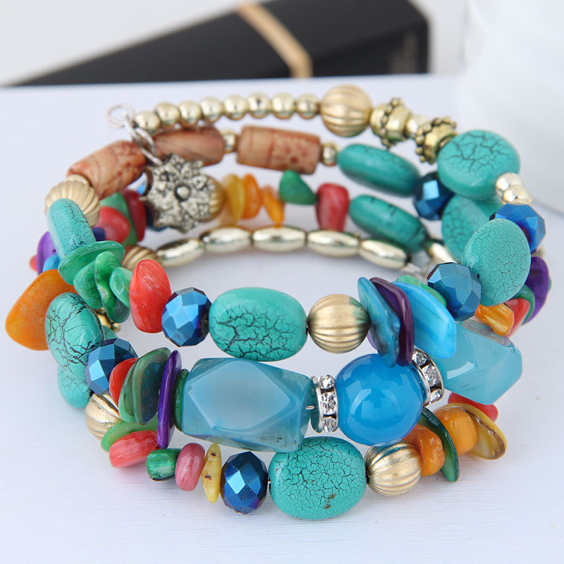 Factory Direct Sales European and American Exaggerated Bracelet Retro Crystal Stone Turquoise Agate Bead Multi-Layer Winding Bracelets Women Factory Direct Sales European and American Exaggerated Bracelet Retro Crystal Stone Turquoise Agate Bead Multi-Layer Winding Bracelets Women