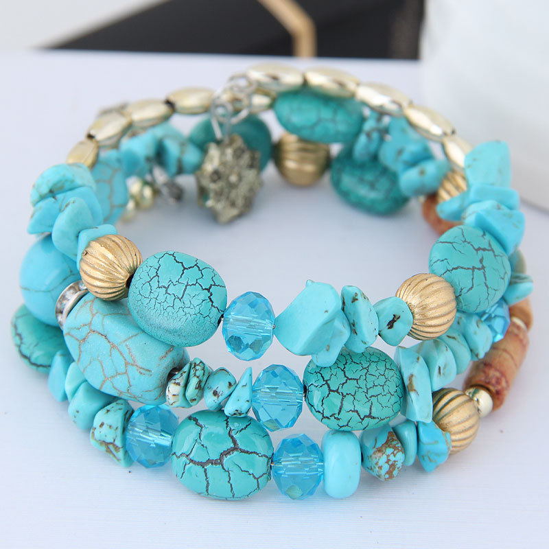 Factory Direct Sales European and American Exaggerated Bracelet Retro Crystal Stone Turquoise Agate Bead Multi-Layer Winding Bracelets Women Factory Direct Sales European and American Exaggerated Bracelet Retro Crystal Stone Turquoise Agate Bead Multi-Layer Winding Bracelets Women
