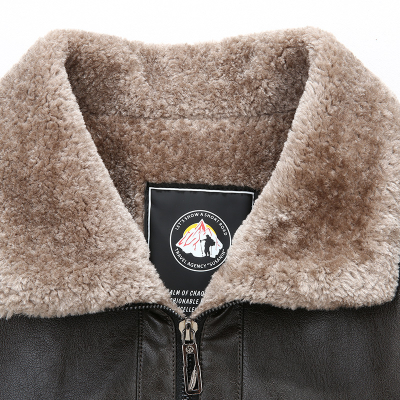 Products in Stock New Middle-Aged and Elderly Men&#039;s Leather Coat Stone Washed Business Gentleman Casual Polo Collar Fur One Men&#039;s Wear for Dad