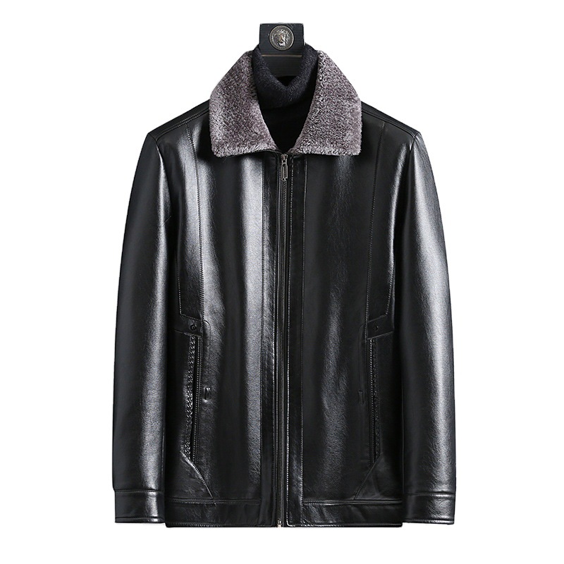 Products in Stock New Middle-Aged and Elderly Men&#039;s Leather Coat Stone Washed Business Gentleman Casual Polo Collar Fur One Men&#039;s Wear for Dad