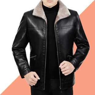 Products in Stock New Middle-Aged and Elderly Men's Leather Coat Stone Washed Business Gentleman Casual Polo Collar Fur One Men's Wear for Dad