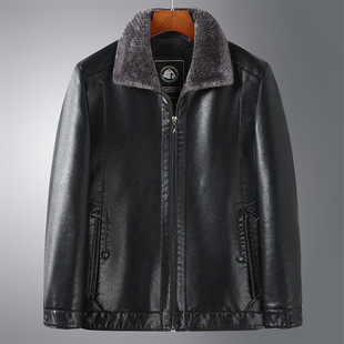 Products in Stock New Middle-Aged and Elderly Men's Leather Coat Stone Washed Business Gentleman Casual Polo Collar Fur One Men's Wear for Dad